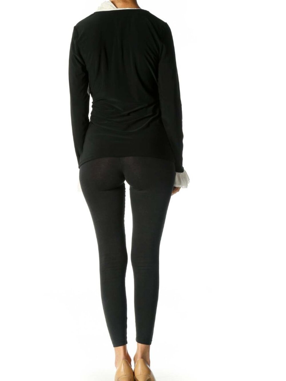 White House Black Market Black Solid Ruffle Top - Picture 4 of 4